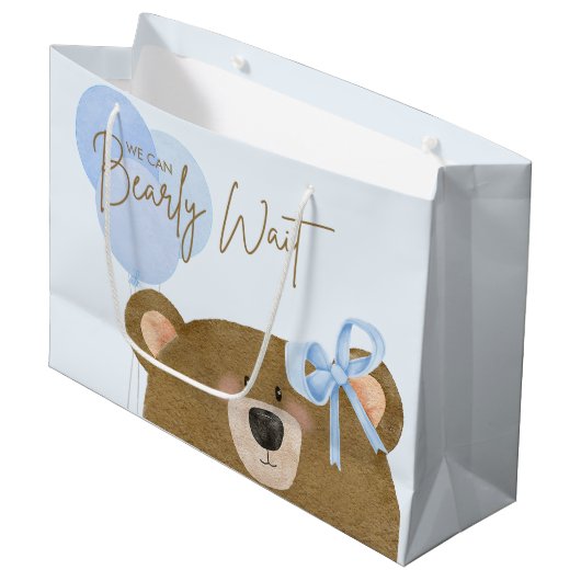 ブルーテディ我々は真珠のように待つことができる男の子のシャワー ラージペーパーバッグ (正面アングル)