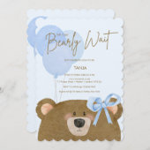 ブルーテディ我々は真珠のように待つことができる男の子のシャワー 招待状 (正面/裏面)