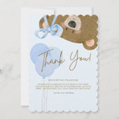 ブルーテディ我々は真珠のように待つことができる男の子のシャワーTha サンキューカード (正面)