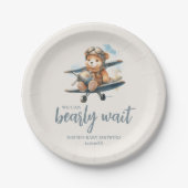 ブルーテディ魅力的ベア男の子ベビーシャワー ペーパープレート (正面)