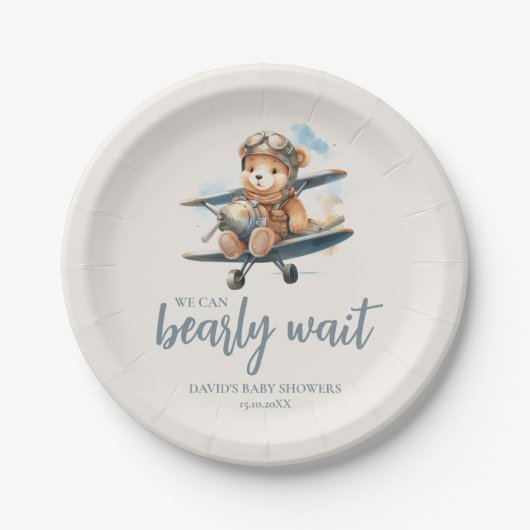 ブルーテディ魅力的ベア男の子ベビーシャワー ペーパープレート (正面)
