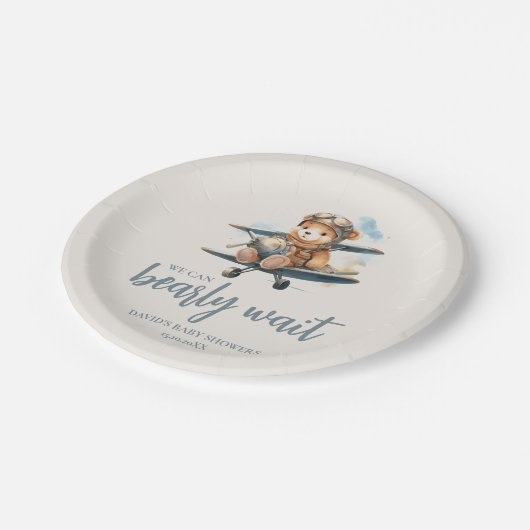 ブルーテディ魅力的ベア男の子ベビーシャワー ペーパープレート (アングル)