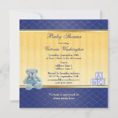 ブルーテディ&建物が男の子のベビーシャワーを遮る 招待状 (裏面)