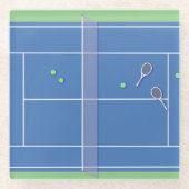 ブルーテニスコートモダンテニス選手 ガラスコースター (正面)