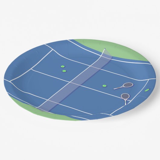 ブルーテニスコートモダンテニス選手 ペーパープレート (アングル)