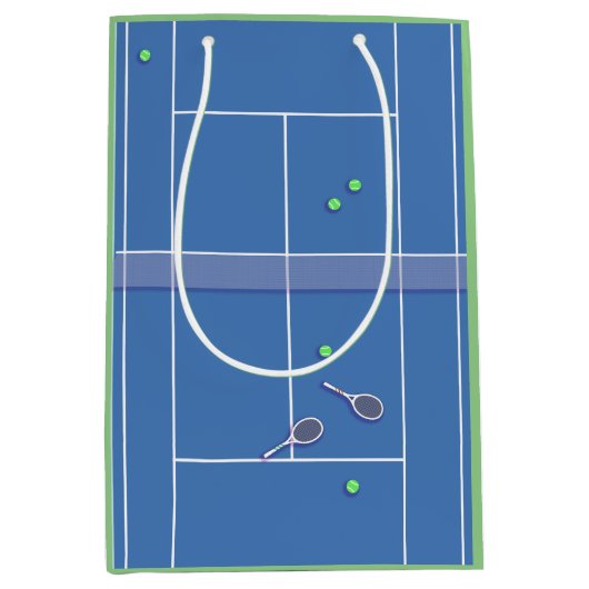 ブルーテニスコート名門私立校風のテニスモダン選手 ミディアムペーパーバッグ (正面)