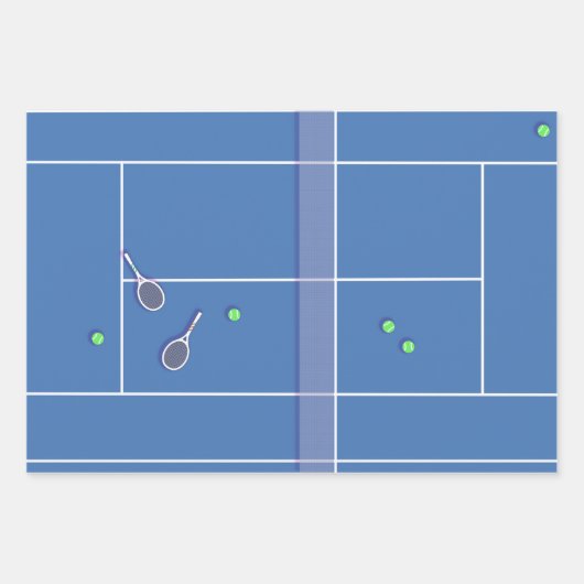 ブルーテニスコート名門私立校風のテニスモダン選手 ラッピングペーパーシート (正面2)