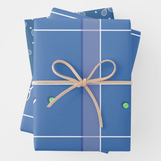 ブルーテニスコート名門私立校風のテニスモダン選手 ラッピングペーパーシート (インサイチュ)