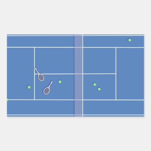 ブルーテニスコート名門私立校風のテニスモダン選手 長方形シール (正面)
