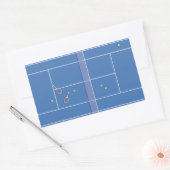 ブルーテニスコート名門私立校風のテニスモダン選手 長方形シール (封筒)