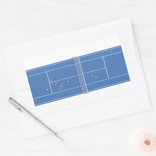 ブルーテニスコート名門私立校風のテニスモダン選手 長方形シール