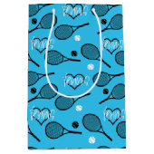 ブルーテニスパーティー，テニスの柄 ミディアムペーパーバッグ (正面)