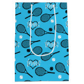 ブルーテニスパーティー，テニスの柄 ミディアムペーパーバッグ (裏面)