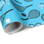 ブルーテニスパーティー、テニスパターン包装紙 ラッピングペーパー (ロールコーナー)