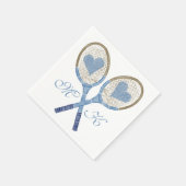 ブルーテニスラケットとハート紙ナプキンス スタンダードカクテルナプキン (角)