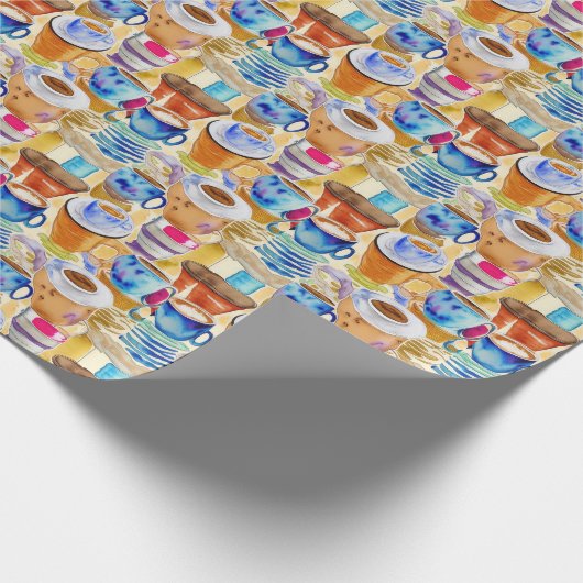 ブルーテラコッタコーヒーカップ抽象芸術水彩 ラッピングペーパー (角)