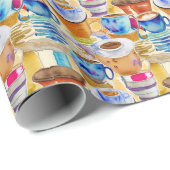 ブルーテラコッタコーヒーカップ抽象芸術水彩 ラッピングペーパー (ロールコーナー)