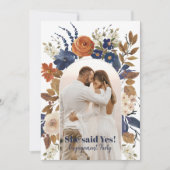 ブルーテラコッタフローラアーチフォト婚約パーティ 招待状 (正面)