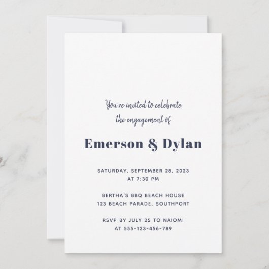 ブルーテラコッタフローラアーチフォト婚約パーティ 招待状 (裏面)