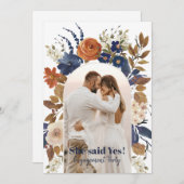 ブルーテラコッタフローラアーチフォト婚約パーティ 招待状 (正面/裏面)