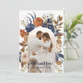 ブルーテラコッタフローラアーチフォト婚約パーティ 招待状