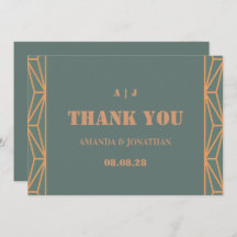 ブルーテラコッタモノグラム結婚ズサンキューカード