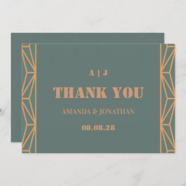 ブルーテラコッタモノグラム結婚ズサンキューカード サンキューカード