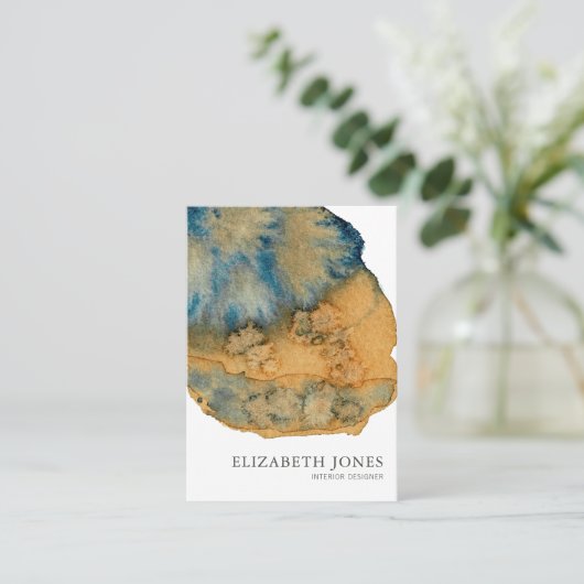 ブルーテラコッタユニーク色彩の鮮やかウォーター色抽象芸術 名刺 (スタンド正面)