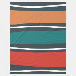 ブルーテラコッタ赤いレトロな波 フリースブランケット