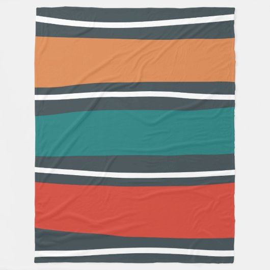 ブルーテラコッタ赤いレトロな波 フリースブランケット (正面)