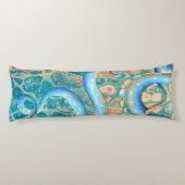 ブルーテンタクルタコクラーケン抽象芸術ティール（緑がかった色）インク ボディピロー (裏面)