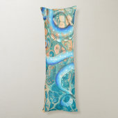 ブルーテンタクルタコクラーケン抽象芸術ティール（緑がかった色）インク ボディピロー (裏面 (縦))