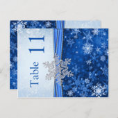 ブルーテーブル番号葉書に銀色のスノーフレーク ポストカード (正面/裏面)
