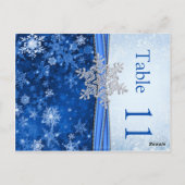 ブルーテーブル番号葉書に銀色のスノーフレーク ポストカード (裏面)