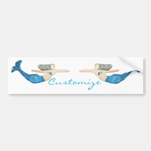 ブルーテールの人魚のひいさまが泳ぐサンダー_コーブ バンパーステッカー (正面)