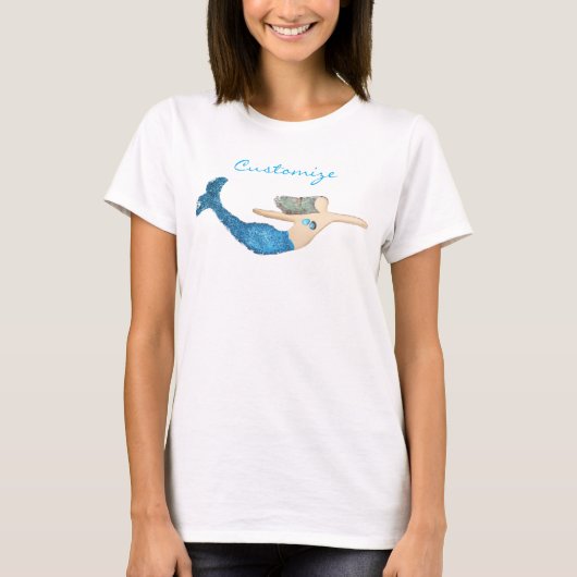 ブルーテールの人魚のひいさまが泳ぐサンダー_コーブ Tシャツ (正面)