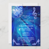 ブルーディスコボールとスパークルヒール甘い16 招待状 (裏面)