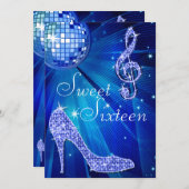 ブルーディスコボールとスパークルヒール甘い16 招待状 (正面/裏面)