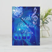 ブルーディスコボールとバルーン50誕生日 招待状 (スタンド正面)