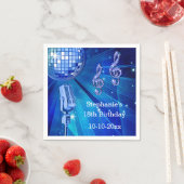 ブルーディスコボールとレトロマイク18誕生日 スタンダードカクテルナプキン (インサイチュ)