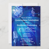 ブルーディスコボールとレトロマイクQuinceaenera 招待状 (裏面)