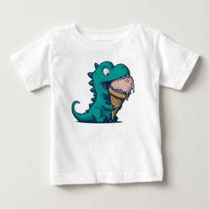 ブルーディノはアイスクリームを愛おもしろいす – Cartoon Art ベビーTシャツ