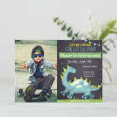 ブルーディノスケート誕生日の招待と写真 招待状 (スタンド正面)