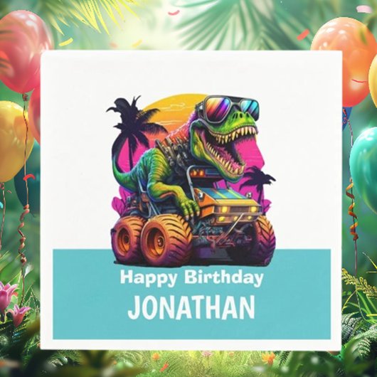 ブルーディノマイトモンスタートラック誕生日パーティー スタンダードカクテルナプキン