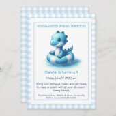 ブルーディノミート誕生日プールパーティの招待状 招待状 (正面/裏面)