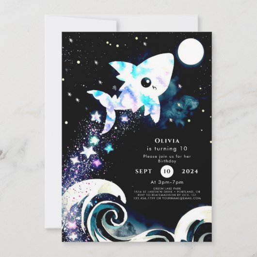 ブルーディープシーチルドレンズシャーク誕生日 招待状 (正面)