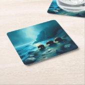 ブルーデイウォンバット スクエアペーパーコースター (アングル)