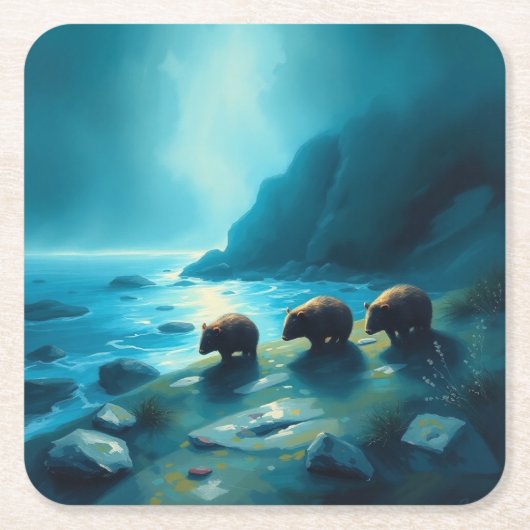 ブルーデイウォンバット スクエアペーパーコースター (正面)