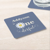 ブルーデイジーオネダーフルファースト誕生日 スクエアペーパーコースター (アングル)