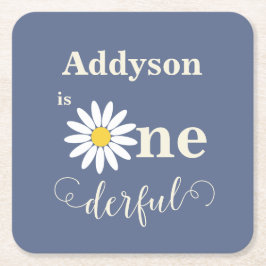 ブルーデイジーオネダーフルファースト誕生日 スクエアペーパーコースター
